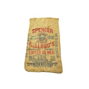 Antique Spencer Kellogg’s Soybean Oil Meal 100 LB Feed Sack Jute Burlap 21X38